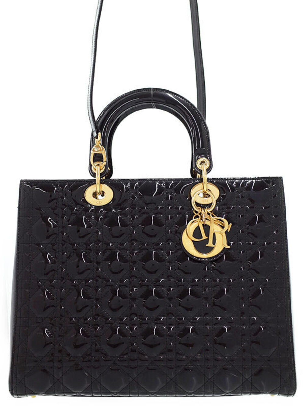 Christian Dior white leather Cannage Lady Dior top handle bag cannage